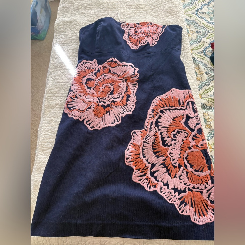 Lilly Pulitzer Navy Dress with Pink and Orange Embroidery Size 8